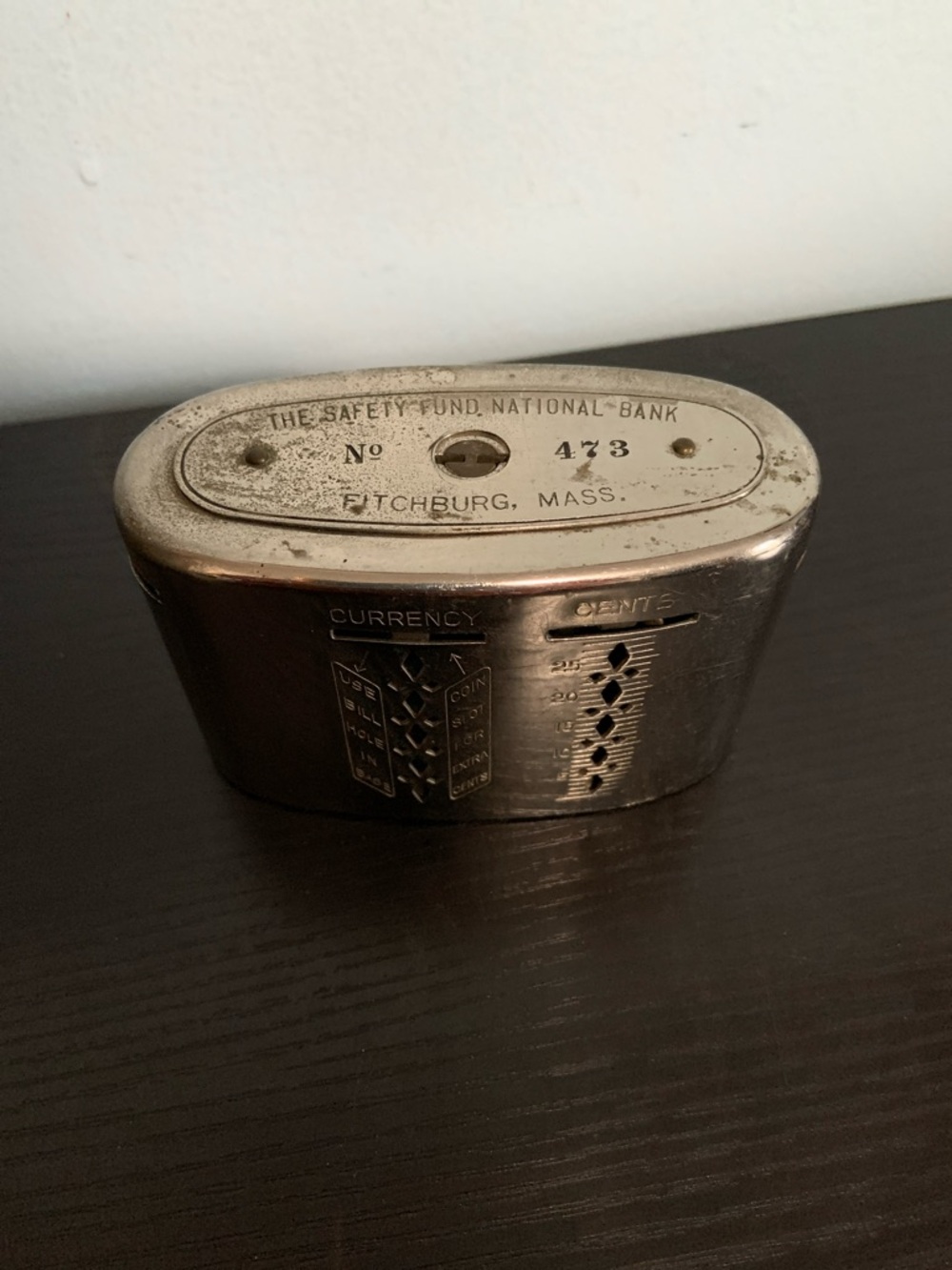 Vintage Metal Bank The Safety Fund National Bank Fitchburg, Mass.